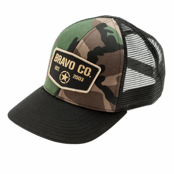 BCM Command Woodland Camo hat from the side view
